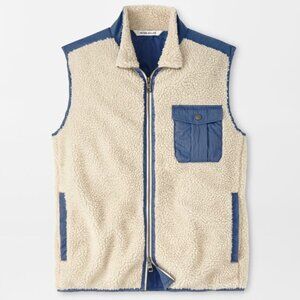 Peter Millar Crown Autumn Pile Fleece Full Zip Vest Sandstone Men's Size XL $225